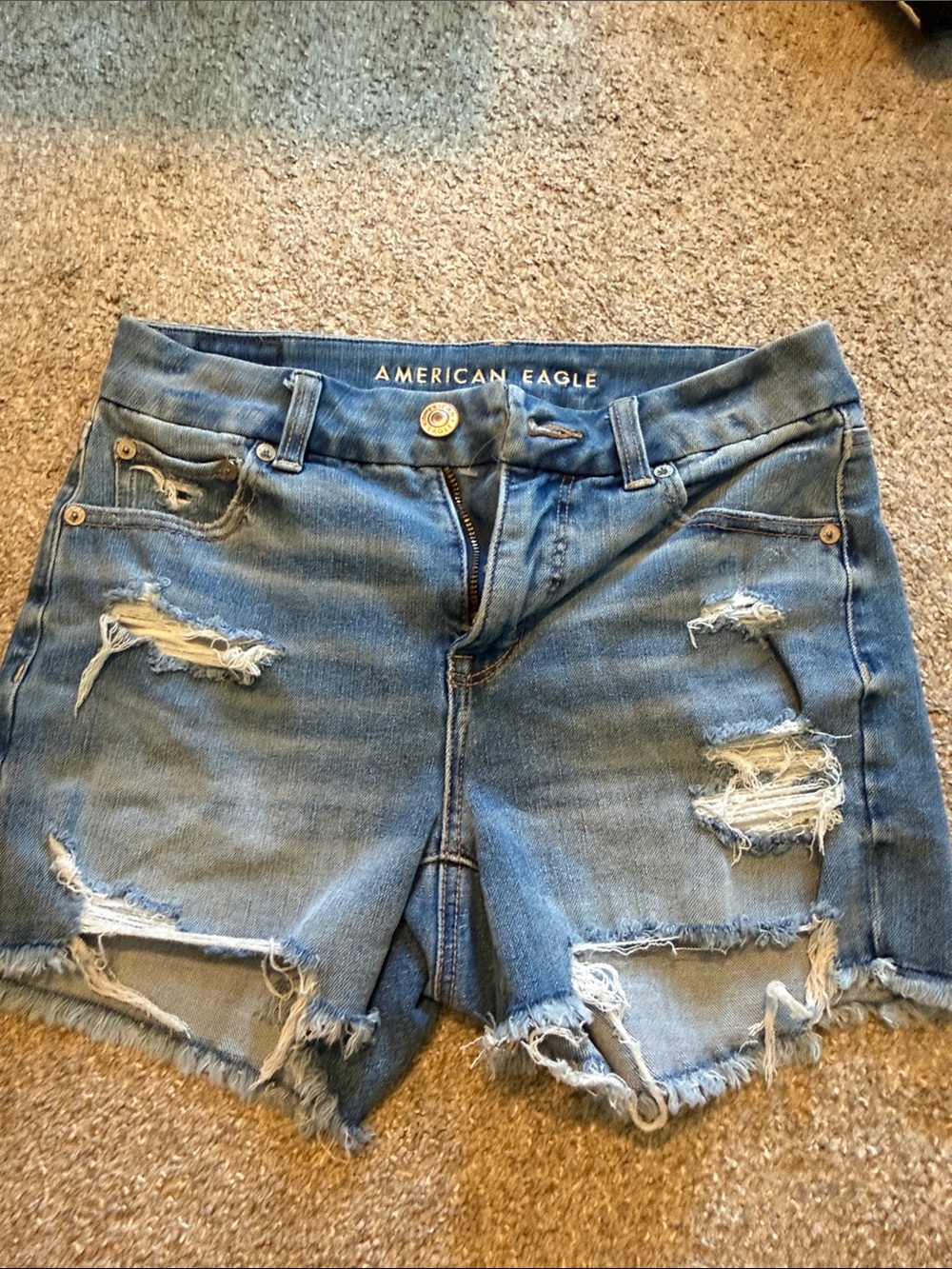 (NWOT) American Eagle Dream Short Curvy Midi Ripped Light Blue Shorts